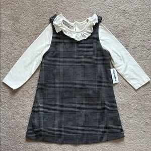 Old Navy Girls Black and Gray Plaid Sleeveless Dress with extra white top